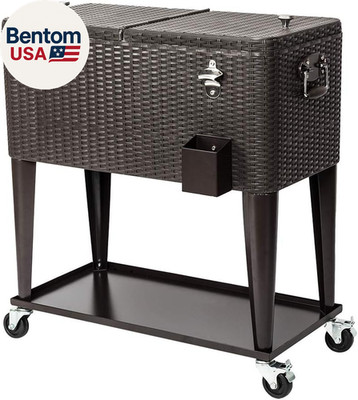 80 Quart Rolling Ice Chest, Portable Patio Party Bar Drink Cooler Cart, with She