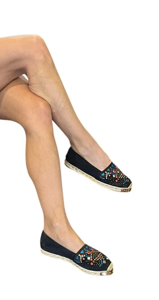 GIUSEPPE ZANOTTI $750 Azul Marino Gamuza Adornado Joyas Mocasines Zapatos Alpargatas 6 Foto 2 de 4