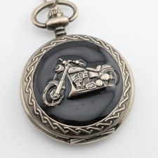 Motorcycle Theme Quartz Analog Men's Pocket Watch New Battery