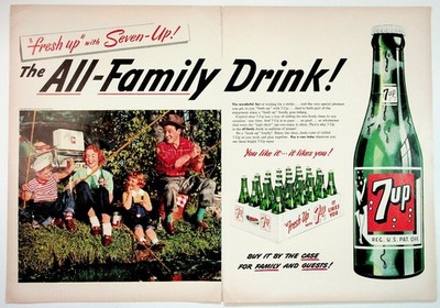 1951 Seven-Up ''Fresh Up'' All-Family Drink Vintage Magazine Ad Fishing Soda Pop