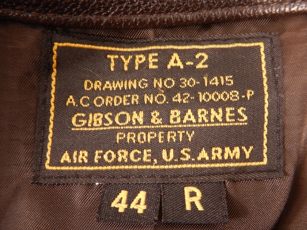 GIBSON & BARNES A-2 Brown Goatskin Leather Flight Jacket Size 44 R