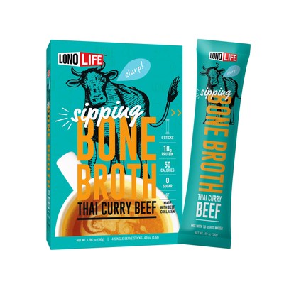 Lonolife Thai Curry Beef Bone Broth Powder Mix | Grass-fed, 10G Protei