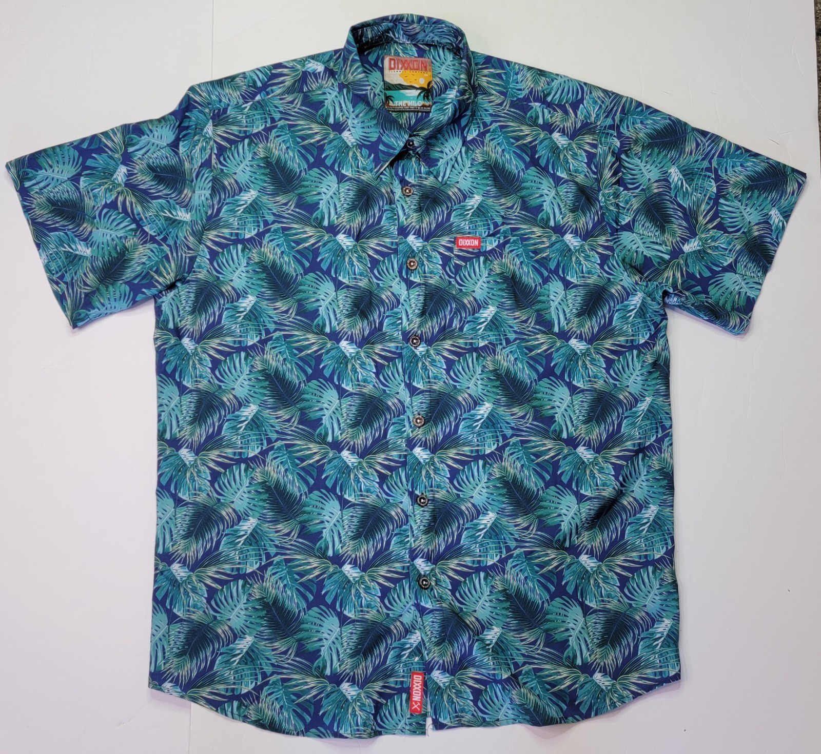 Dixxon Shirt Mens XL The Hilo Blue Button Up Party Blend Hawaiian Floral Beach