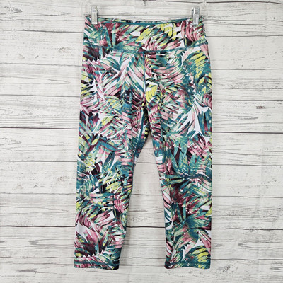Prana Womens Roxanne Capri Leggings Sz Medium Palm Print Mid Rise