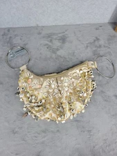 Chateau Seashell Beaded Coastal Double Ring Handle Purse Bag 12.5” x 8”