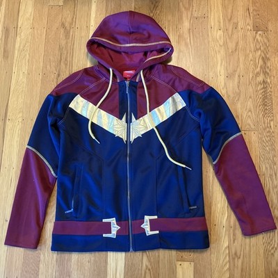 MARVEL Captain Marvel Uniform Costume Allover Print Full Zip Hoodie Adult Size M