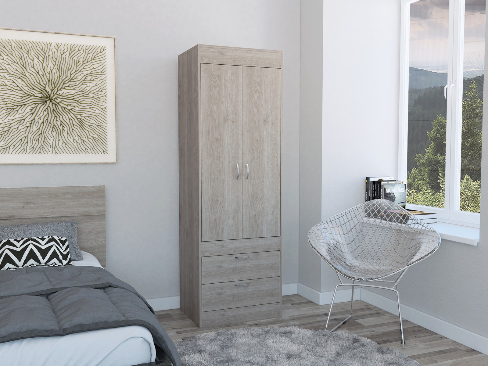 Lisboa Armoire, Rod, Double Door, Two Drawers, Metal Handles
