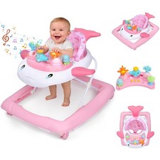 Baby Walker W/ Wheels Music Lights Foldable Baby Walker 3 Adjustable Heights