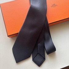 Hermes Black H Pattern Silk Tie Unused with Box