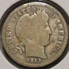Silver Dime - Barber - 1913 (Obv lighter area on rim.  Rev darker.) [227]