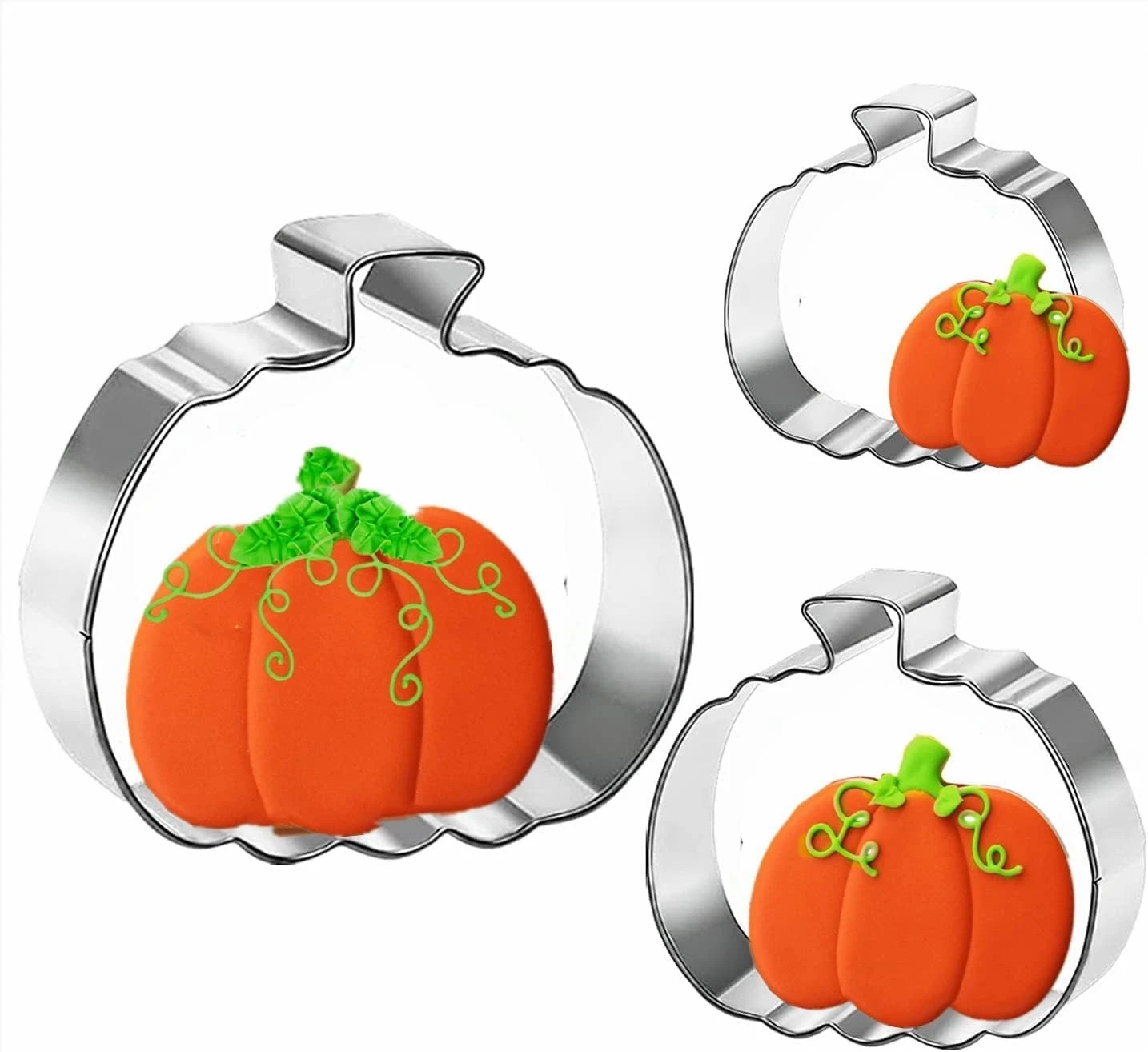 Pumpkin Cookie Cutters Set, 4", 3.22", 2" Large Fall Halloween Thanksgiving Cook