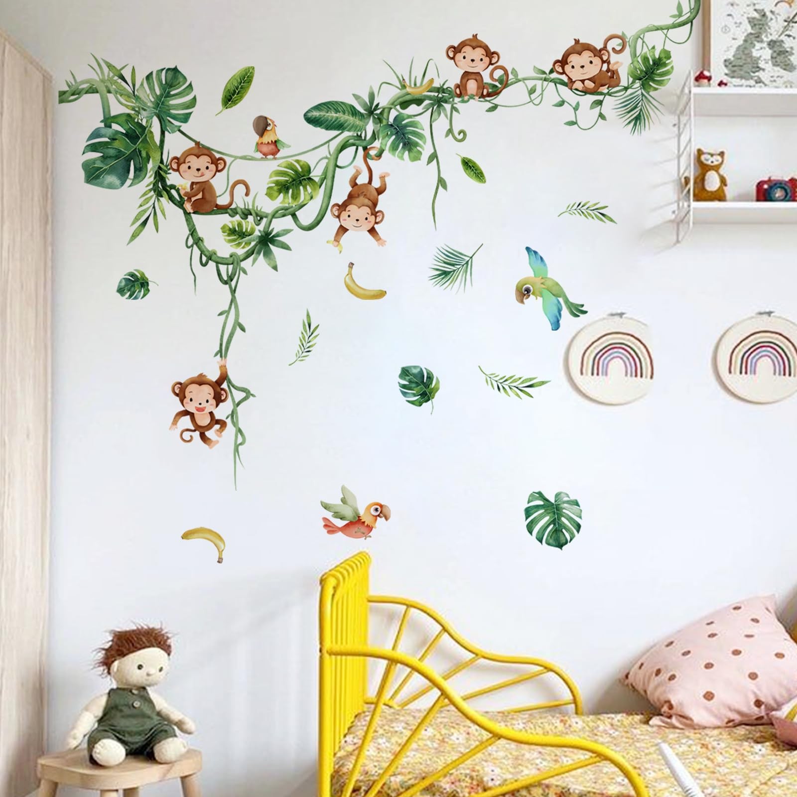 Stickers muraux enfant singe XXL 143x111 cm autocollant mural animaux jungle