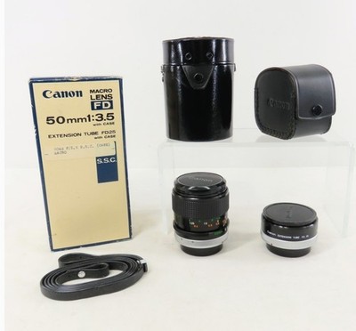 極上品　Canon FD 50mm f3.5 S.S.C マクロ Canon FD 50mm f3.5 SSC Macro Lens + FD25 Tube Kit w Box Case Japan