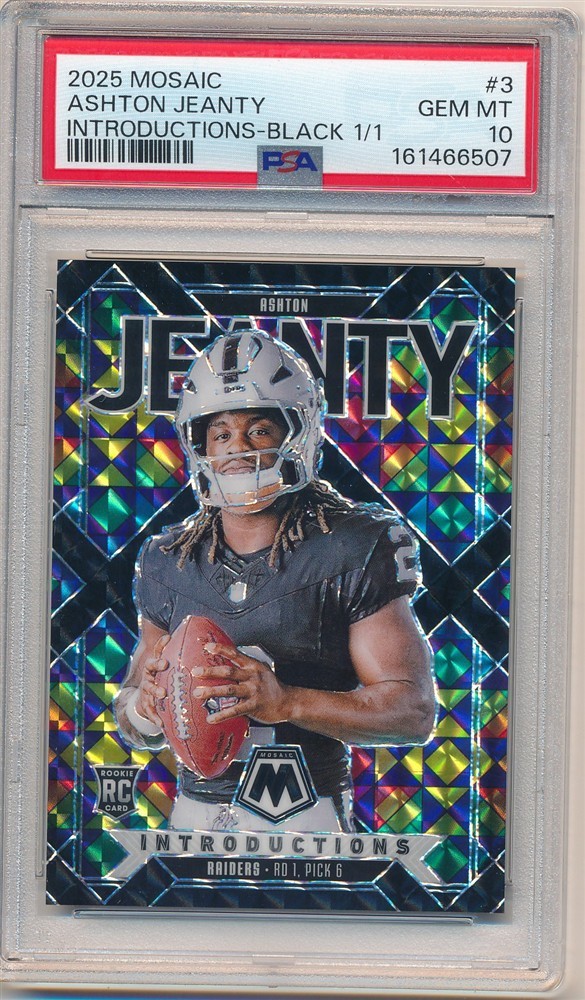 ASHTON JEANTY 2025 PANINI MOSAIC RC INTRODUCTIONS BLACK PRIZMS SP 1/1 PSA 10 GEM