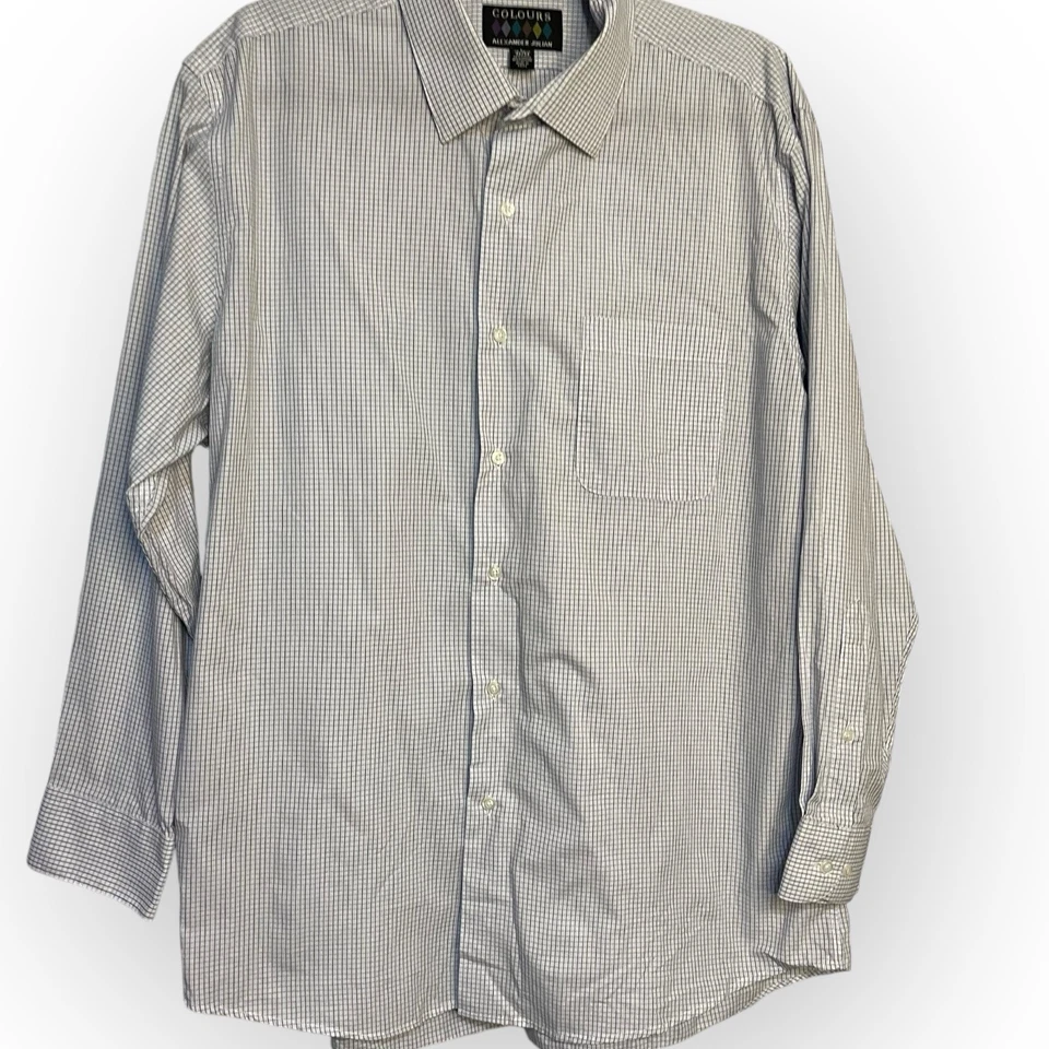 Colours Alexander Julian Plaid Button Up Shirt Mens L White Blue Business Preppy - Image 2 of 4