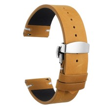 Leather Watch Band 22mm Quick Release Silver Buckle Watch Strap Light Brown