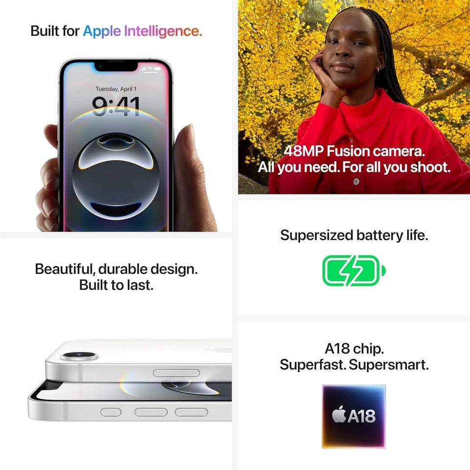 Apple iPhone 16e 128GB White Unlocked 5G iOS Smartphone 2025  New - Image 4 of 4