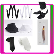 Mens 1920s 20s Gangster Party Set Hat Braces Tie Cigar Spats Costume Accessories