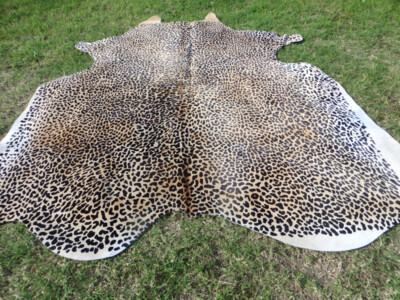 LARGE ! LEOPARD print printed Cowhide Rug natural Cow Hide Skin zebra ...
