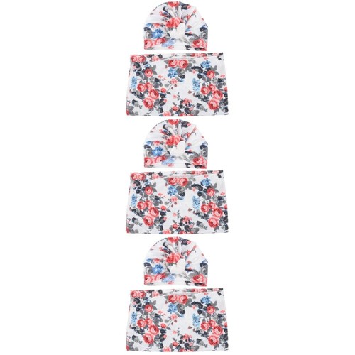 3 Sets Floral Receiving Blanket with Hat Baby Muslin Blankets Swaddle