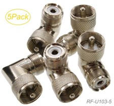 5-Pack UHF PL259 Male to UHF SO239 Female Right Angle Adapter, RF-U103-5