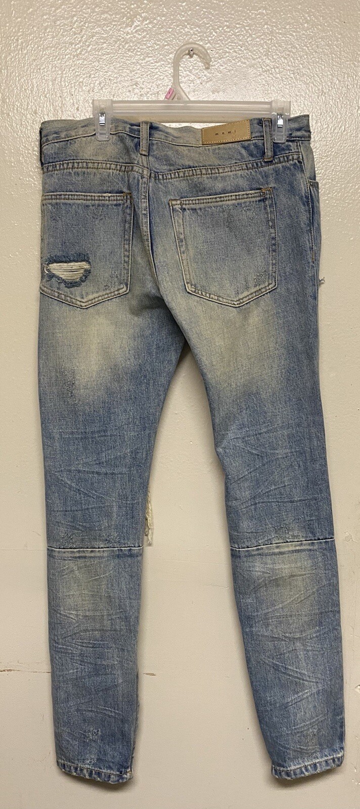 MNML Denim Jeans Bleached Blownout Knee Ankle Zipper… Gem