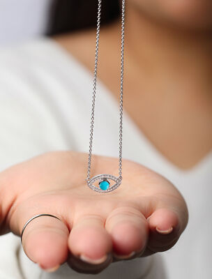 Platin Straße Diamant Türkis Böser Blick Charm Anhänger Halskette - zum Verschenken 