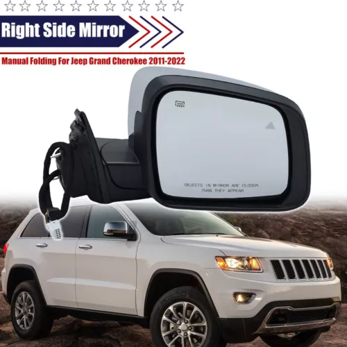 Passenger Side Manual Fold Mirror Blind Spot For Jeep Grand Cherokee 2011-2022