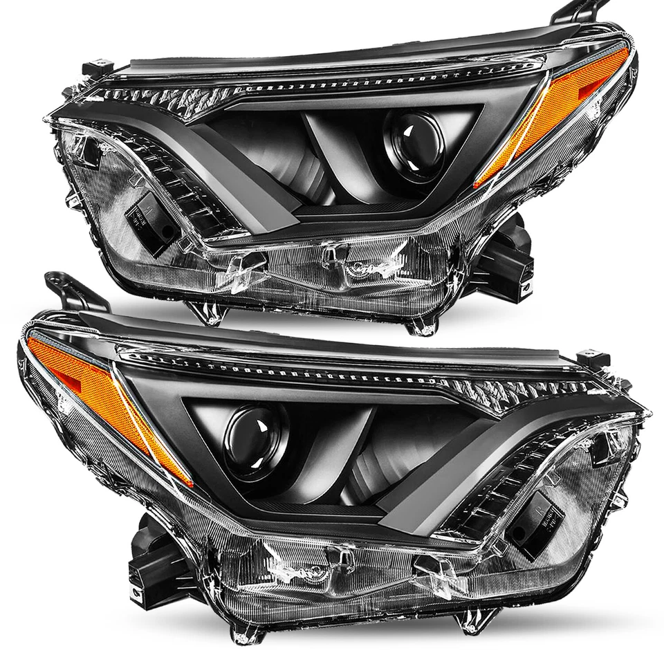 For 2016 2017 2018 Toyota Rav4 Halogen Black Headlights Headlamps Left+Right Set - Image 2 of 4