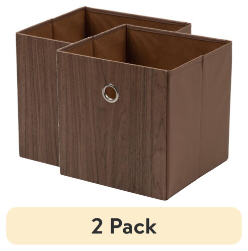 Collapsible Fabric Cube Storage Bin, Natural Wood, 10.5 in x 10.5 in x 10.75 in