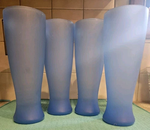 Vintage Outdoor Camping Blue 18" Beer Cups 24 Oz Pilsner Glasses Set Of 4  Clean