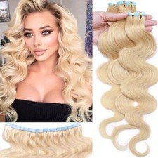 10-60pcs Tape In 100 Remy Human Hair Extensions Skin Weft Thick Full Head Blond