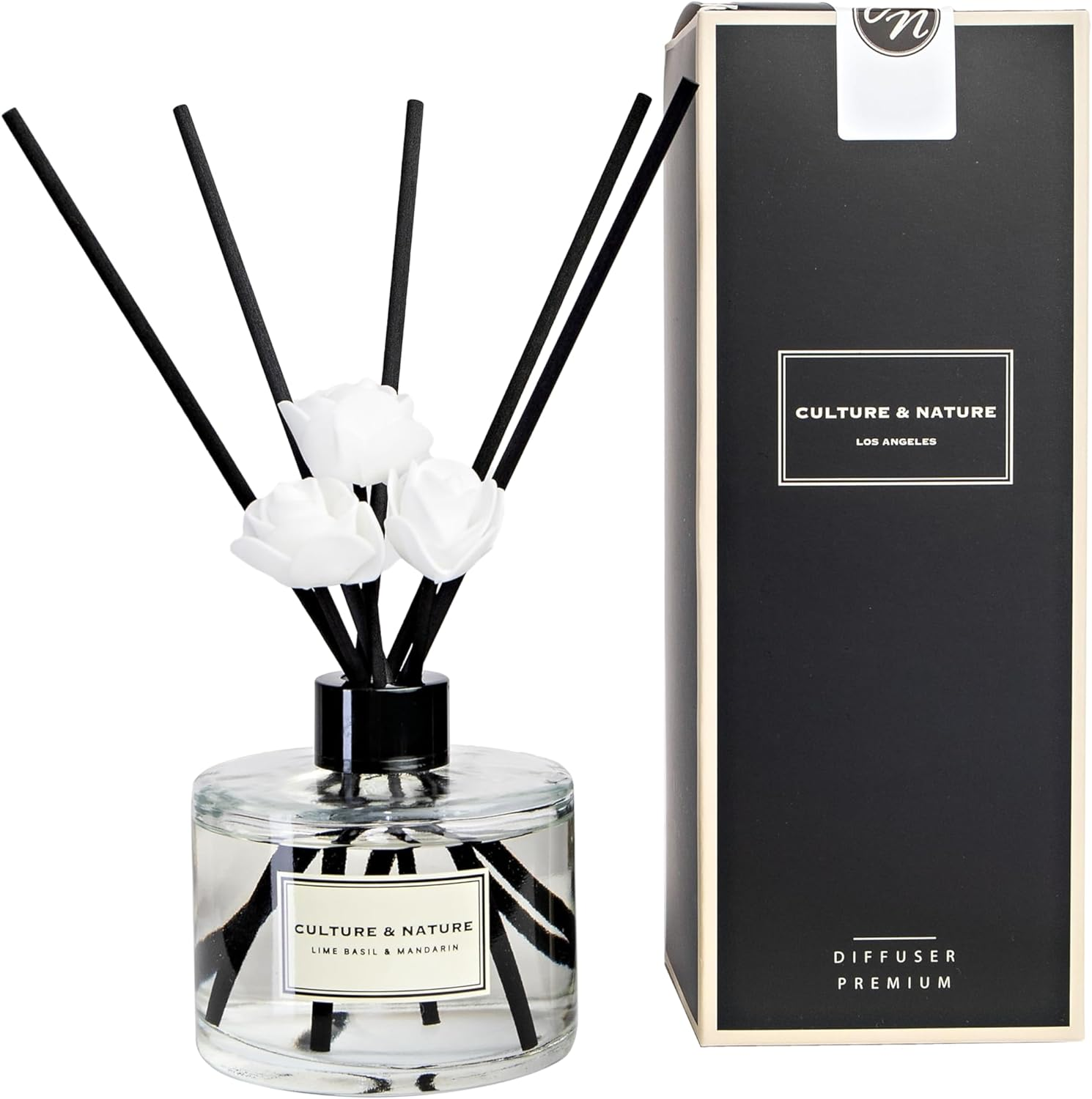 Reed Diffuser Set 6.7Oz (200Ml) Lime Basil & Mandarin Scented Diffuser with Stic-image
