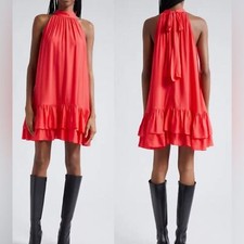 NWOT Alice + Olivia Erna Halter Ruffle Hem red sleeveless Minidress Sz M