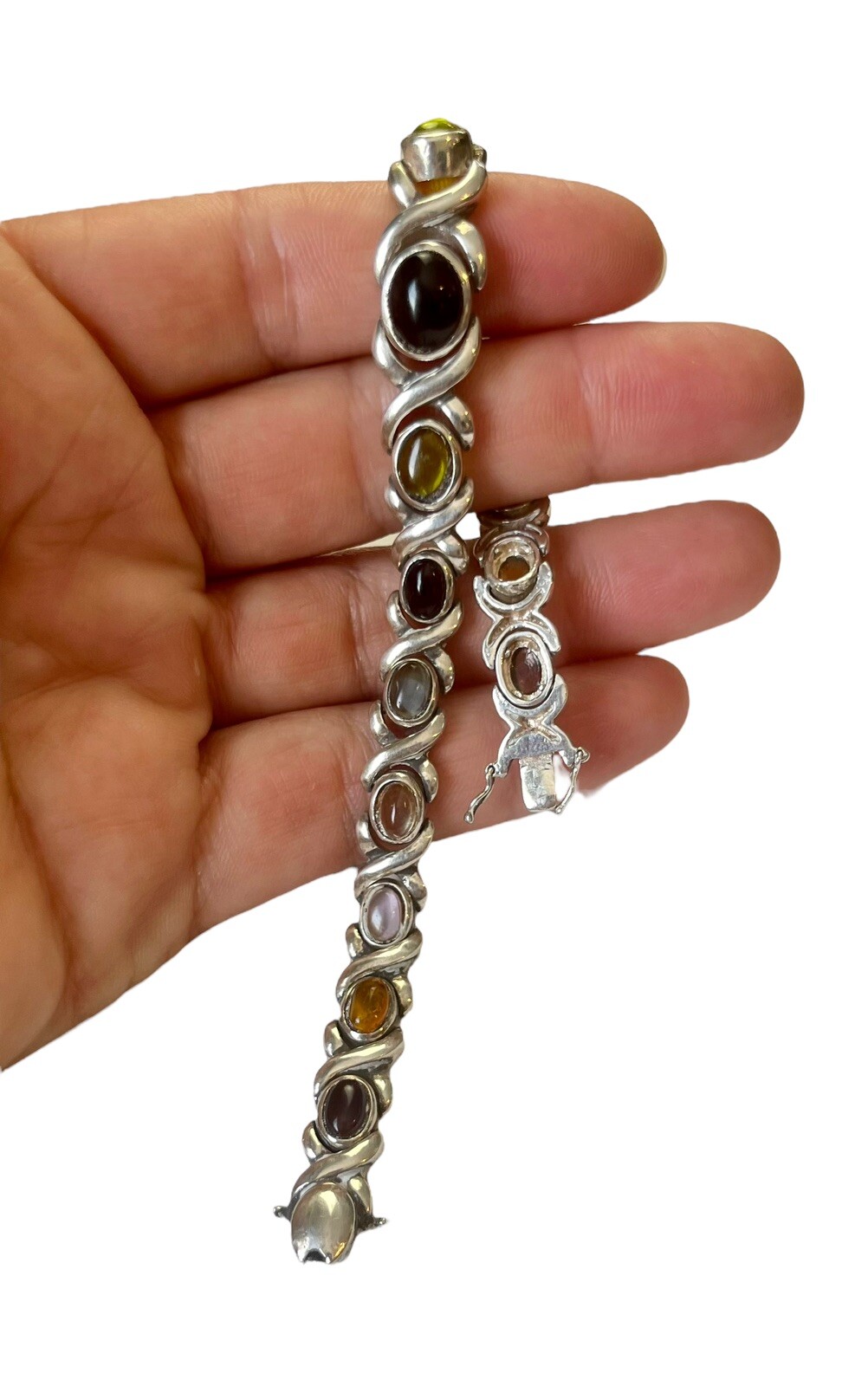 Rustic 925 Sterling Silver Multi Gemstone Bracele… - image 3