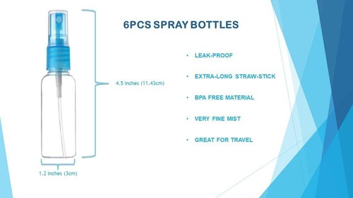6 pack Spray bottle 1.6oz/45ml Clear Fine Mist Empty Mini Travel Bottles BPA... - Picture 2 of 2