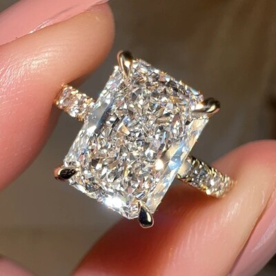 4.15 TCW Radiant Moissanite Hidden Halo Engagement Ring 14k Yellow Gold Plated