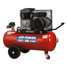 Air Compressor 50L Belt Drive 3hp with Cast Cylinders Wheels A Sealey SAC1503B 