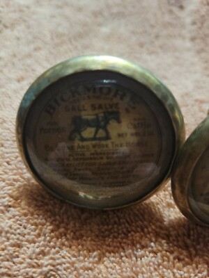 Bridle Rosette's Bickmore Salve Adv 2 in brass and glass