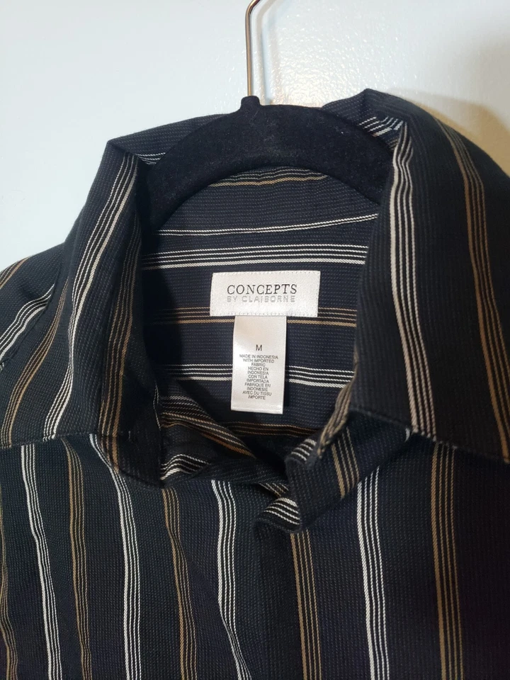 Concepts by Clairborne Black Striped casual dress shirt size M - Image 2 of 3