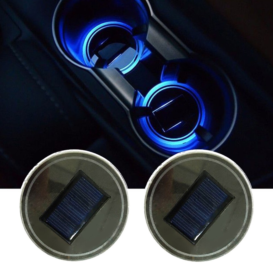 2pcs LED Solar Cup Pad Car Light Cover Interior Decoration Car Light ...