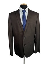EXPRESS Mens Fitted Fit Brown Stretch Cotton Sport Coat Blazer 44R