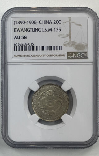 1890-1908 China Kwantung 20 Cents NGC AU 58 - Picture 1 of 2
