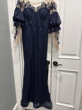 navy blue Sequins evening gown formal dresses