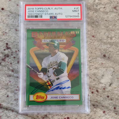 Topps 2018 Clearly Authentic Jose Canseco Green Auto #93FSA-JC /99 PSA 9