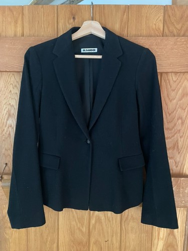 Jil Sander, Jil Sander giacca lana nera vintage UK 10 ritagliata e aderente