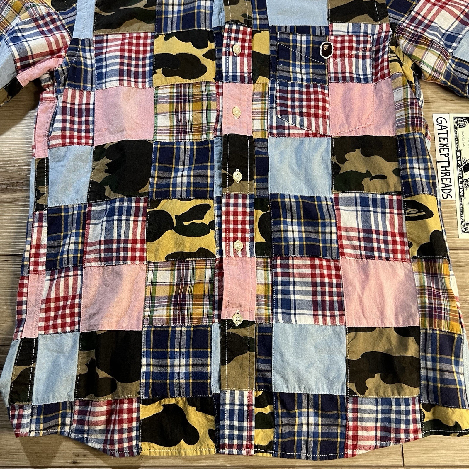 BAPE Camo Patchwork Short Sleeve Button Down Shir… - image 7