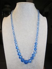 Gorgeous 25" vintage Czech glass graduated size blue ombre glass bead necklace
