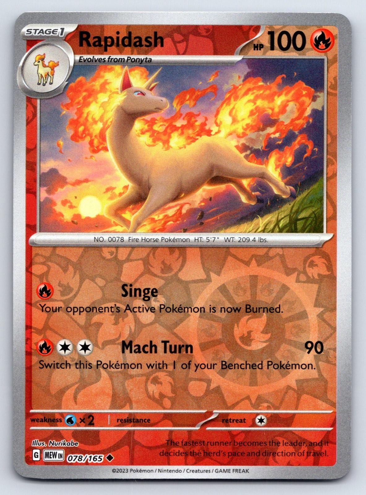 2023 POKEMON RAPIDASH 078/165 UNCOMMON 151 REVERSE HOLO NEAR MINT