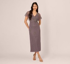 Adrianna Papell Women's Beaded Flutter-Sleeve Gown - Moonscape- 12
